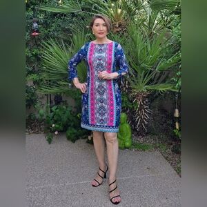 EUC Chico's Beautiful Floral Print Shift Dress, Size 0P (US Size 4P)